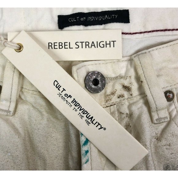 Cult Of Individuality Rebel Straight 32x34 Paint Splatter White Button Fly Jeans - Picture 5 of 11